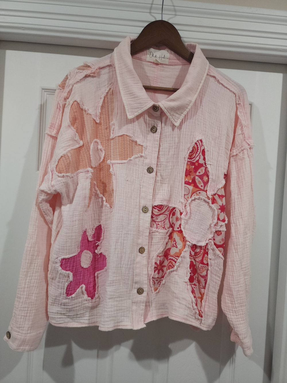 Oli & Hali Light Pink Patchwork Button-Front Jacket NWOT